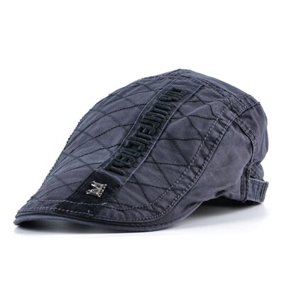 Gorros Retro para hombre, boina de algodón con letras bordadas, gorra con visera, gorra informal, Gorras Planas con hueso, boina para hombre: Gris