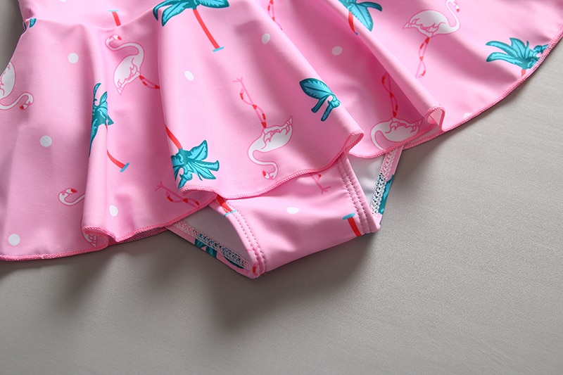 Bathing Clothes Girls Long Sleeve Children's Swimwear UV Protection Flamingo Print Beach Skirted Swim Dresses Girls' Swimsuit