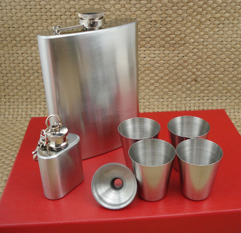 8 OZ heupfles 1 oz heupfles + 4 borrelglas + trechter set, 7 stks rvs heupfles set