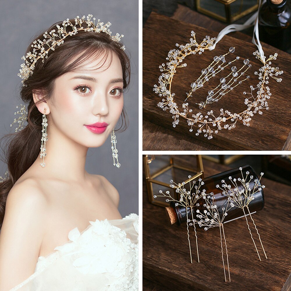 Wedding Bride Headwear Accessory Headdress Bridesmaid Headband Ornaments Earrings Lady Hair Belt Handmade