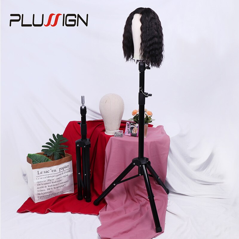 Tête de mannequin noire tripode réglable, 1 tête de perruque en toile, 1 pièce avec 50 broches en t, 2 blocs de bonnet de bas, support de perruque