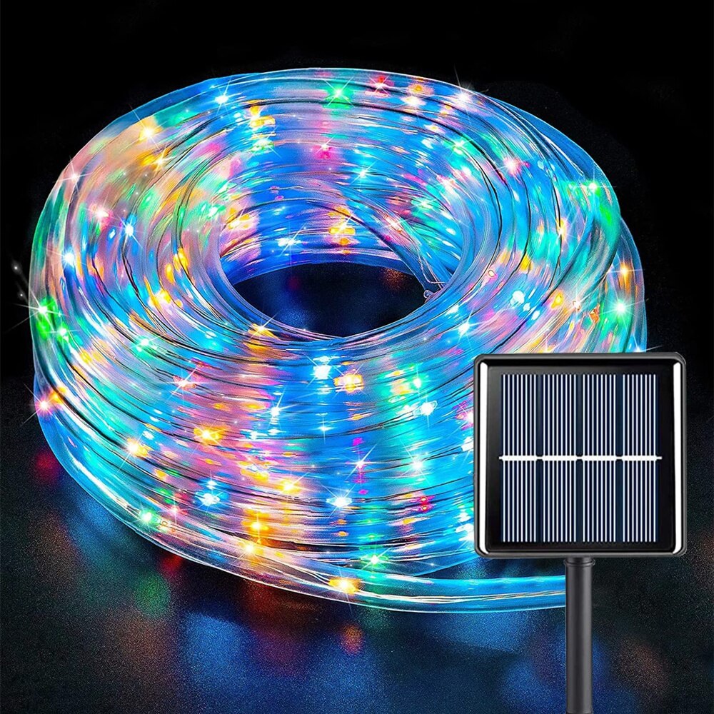 300LEDs Outdoor Seil Solar LED Lichterkette PVC Rohr Fee String Lichter für Pool Balkon Baum Garten Hof Zaun deck Party: RGB
