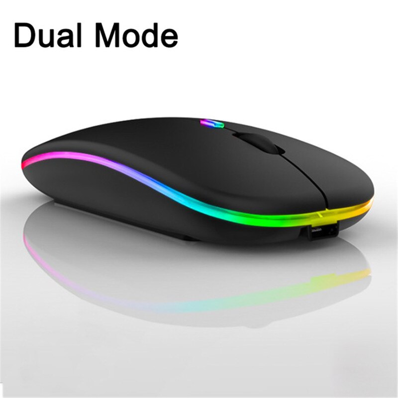 Trådløs mus super lydløs dual mode bluetooth 5.1 + 2.4gh genopladelig 1600 dpi ergonomisk spil til computer pc bærbar computer: Sort