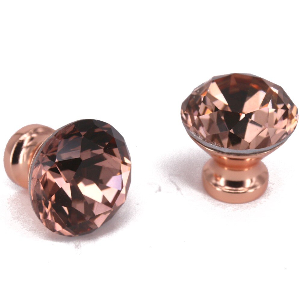 2 STUKS 30mm Rose Gold Diamond Crystal Handvatten/Crystal Glass Knoppen Met Zink Basis Voor Meubels