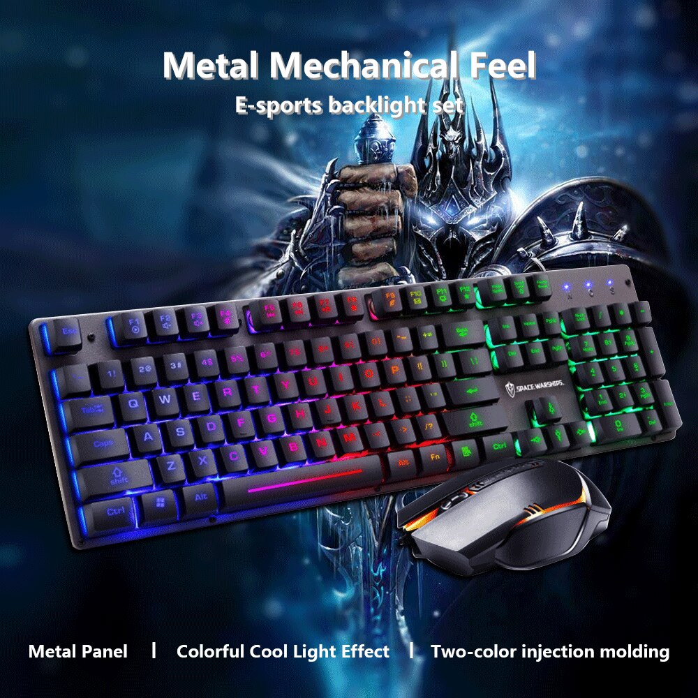 Gaming toetsenbord muis gamer regenboog achtergrondverlichting usb bedraad ergonomisch toetsenbord mechanisch gevoel voor thuiskantoor pc computer