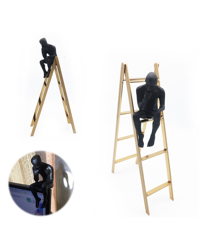 Auguste Rodin Thinker Sculpture Cute Thinker on The Stairs Window Display Bookshelf Classical Home Decoration Black Man Metal