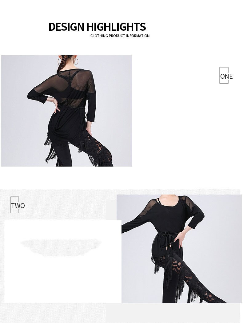 Trajes de baile latino para mujer, conjunto de traje de baile, vestidos de competición, pantalones de danza con flecos para adultos Tango