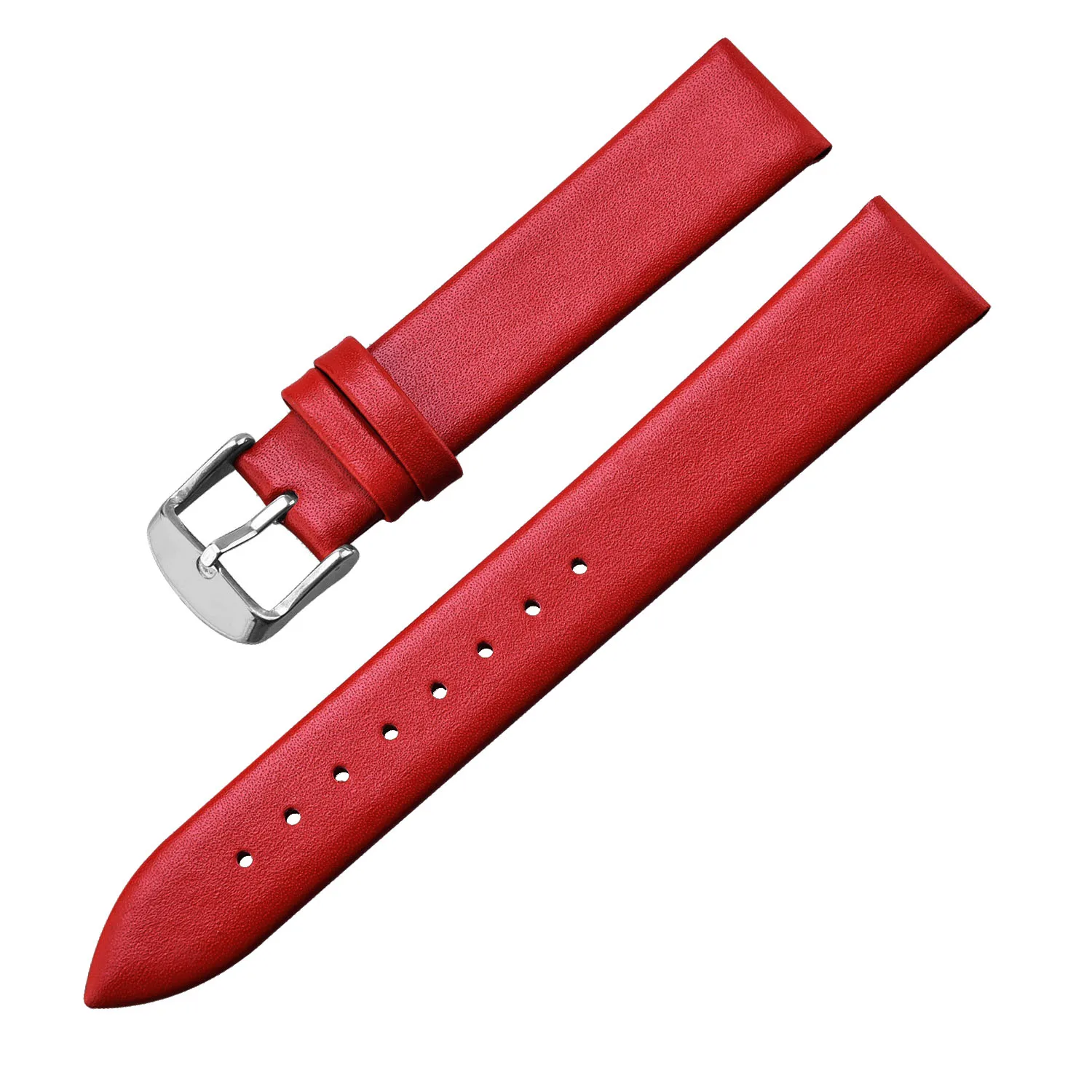 Kalbsleder-Uhrenarmband, 12 mm, 14 mm, 16 mm, 18 mm, 20 mm, 22 mm, echtes Leder-Uhrenarmband mit silberner Dornschließe: Rot / 12mm