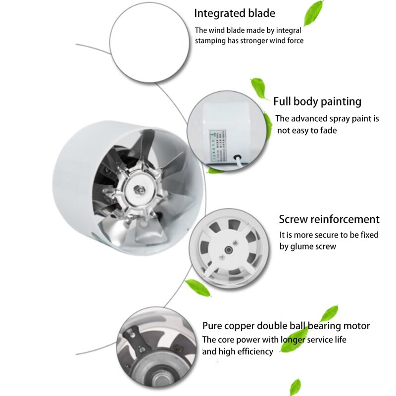 4-Inch In-Line Duct Fan Air Ventilator Metal Duct Exhaust Fan Mini Air Extractor Bathroom Toilet Wall-Mounted Fan