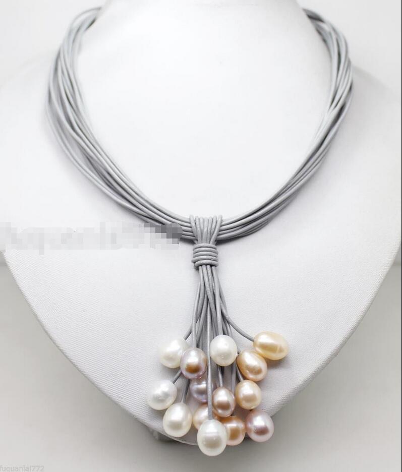 neue Stil>>>>> Rare Big Perle Anhänger Halskette Lederband Kette Magnet Verschluss