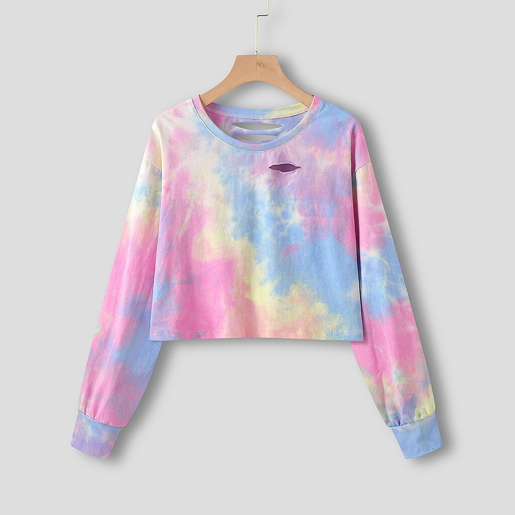 2020 delle donne Felpe Multicolor Casual Manica Lunga Felpata di Autunno delle Donne di Modo di sport esterno Tie-dye Con Cappuccio Camicetta # Z