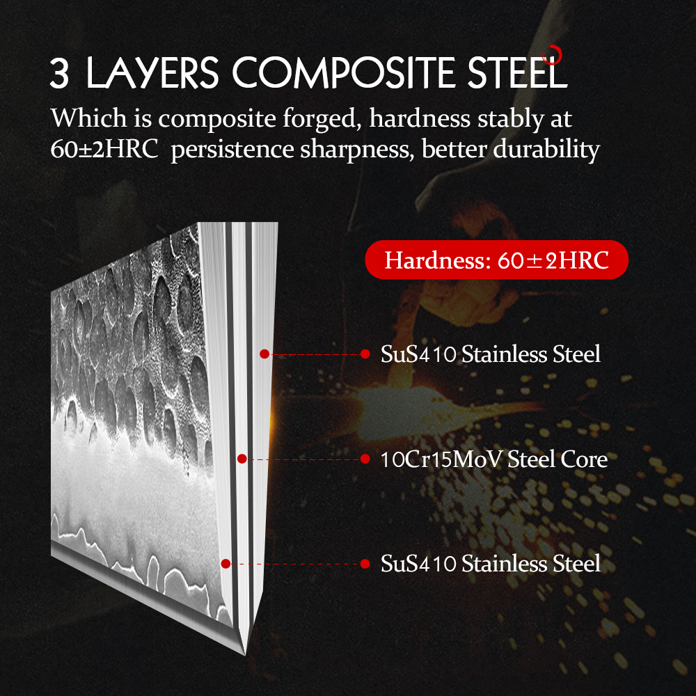 HEZHEN 2PC Kitchen Knife Set 3 Layers Composite Steel Beautiful Box Chef Utility Retro Series Stainless Steel