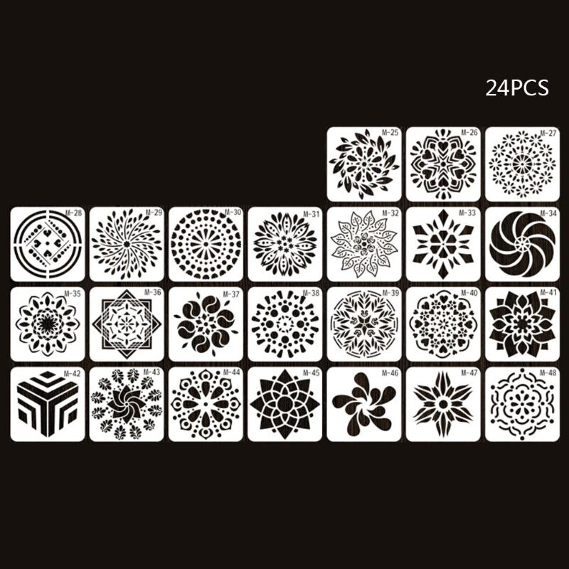 24/48pcs Mandala Stencils DIY Drawing Template Painting Scrapbooking Paper Card Embossing Album Decorative Craft: B