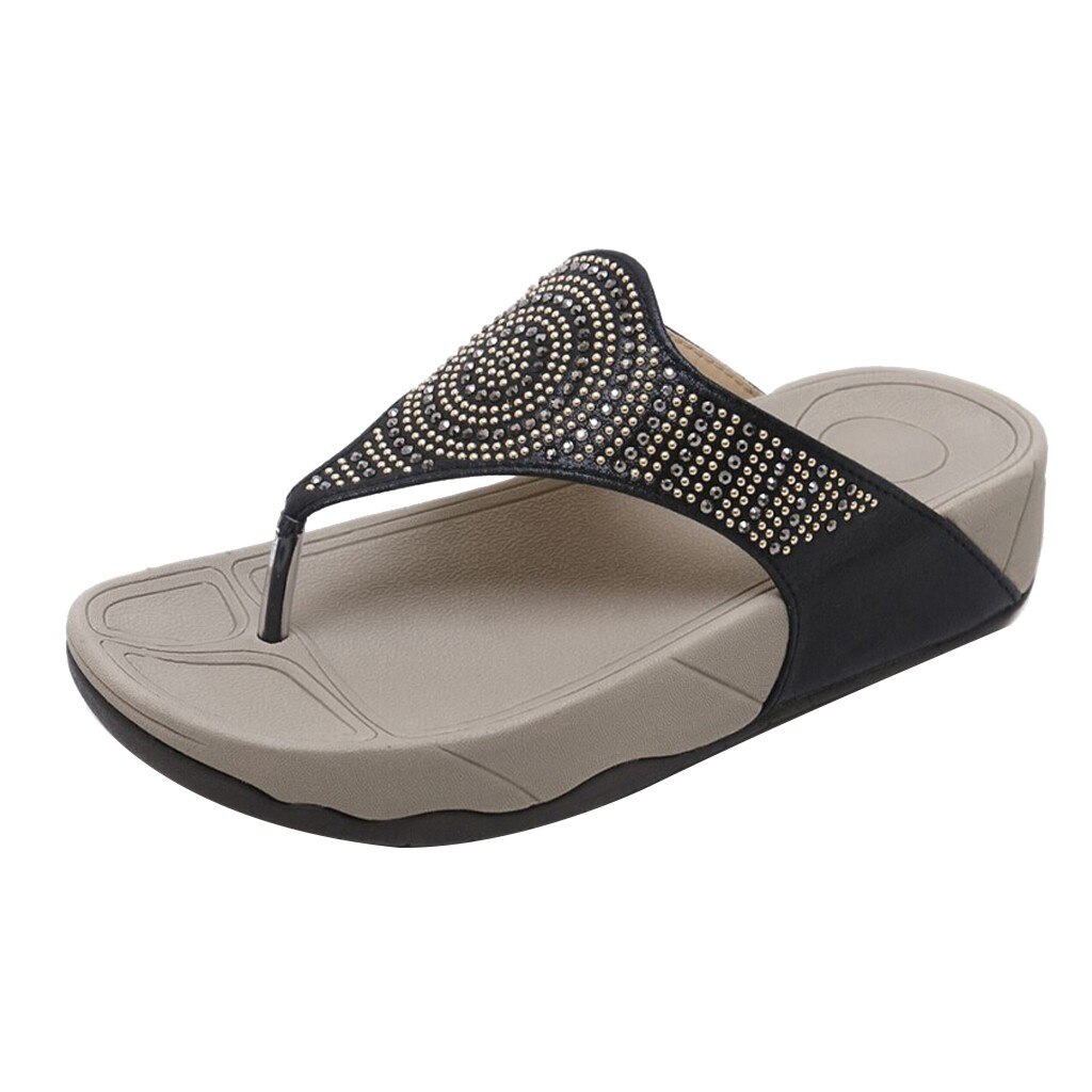 Sagace mærke kvinder hjemmesko flade med rhinestones klipklapper tyk bund platform bagatel sommer strandsko til kvinde: Sort / 36