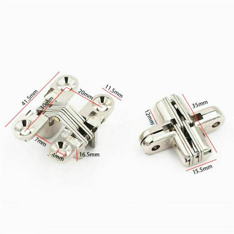 1 Pair Furniture Hinges Invisible Cross Concealed Door Cabinet Cupboard Wooden Boxes Hardware Tools Hinges: Silver