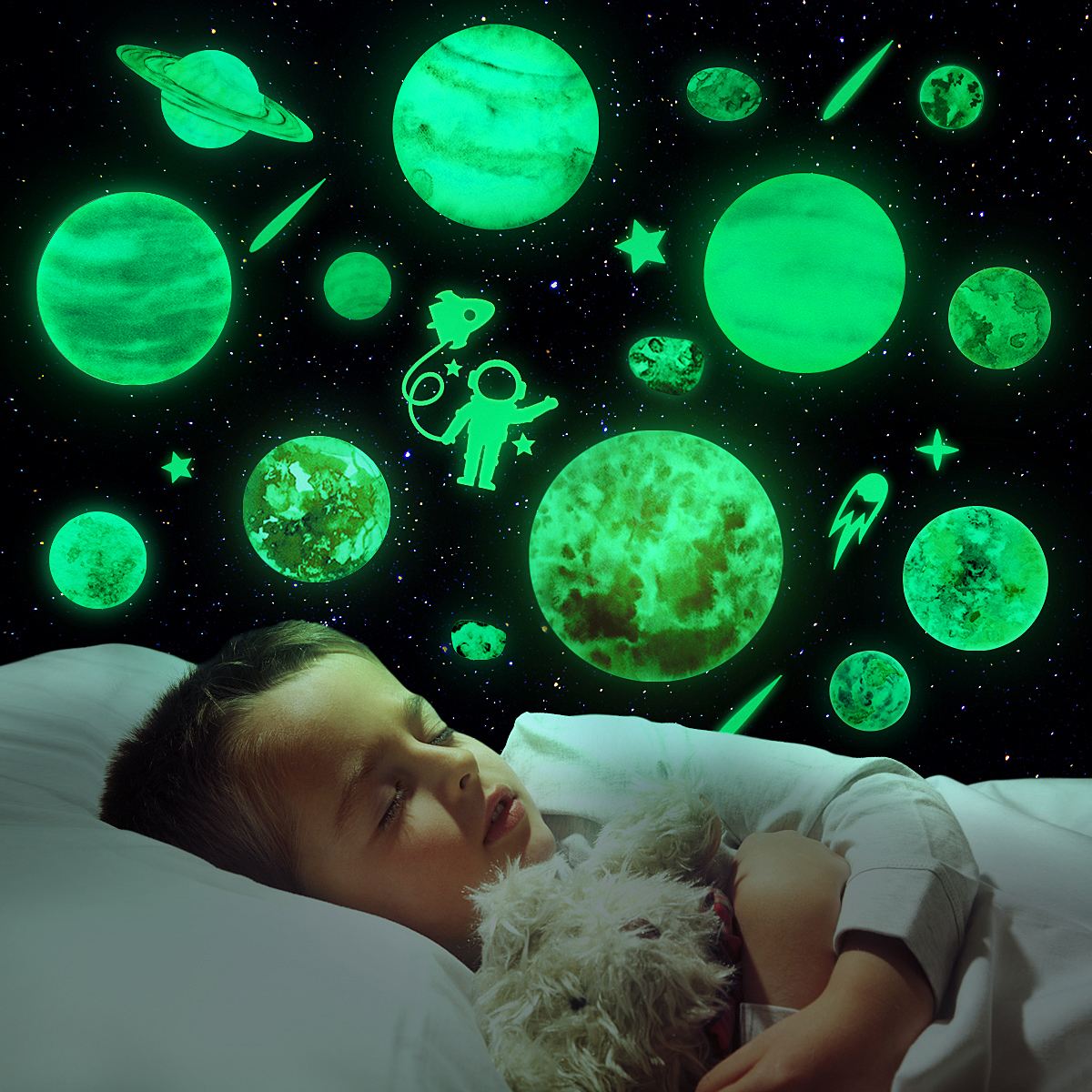 Toyvian ympäristöystävällinen turvalliset planeetat tähdet katto makuuhuoneen seinä kodin sisustus taidetarrat fluoresoivat tarrat hehkuvat pimeässä tarra