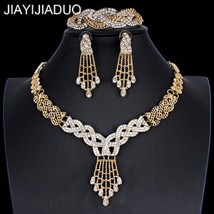 Jiayi jiaduo afrikanske brude smykker sæt til kvinder guldfarvet krystal halskæde øreringe sæt bryllup opgave: 3