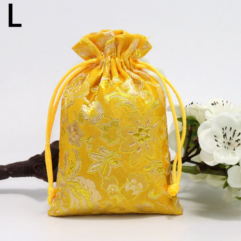 Zijde Sieraden Opbergtas Pouch Tas Kleine Satijnen Portemonnee Chinese Brocade Geborduurde Trekkoord Bag Voor Ring Sieraden: L