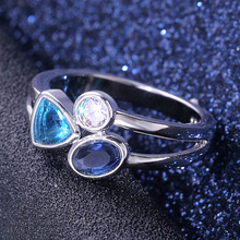 Huitan-Anillo de boda redondo y ovalado con triangular, sortija de compromiso de zirconia, tres colores diferentes