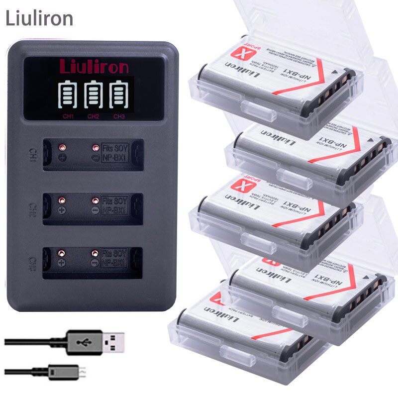 5x Bateria NP-BX1 NPBX1 np bx1 batería para Sony DSC-RX100 DSC-WX500 HX300 WX300 HDR AS100v AS200V AS15 AS30V AS300 M3 M2 HX60: charger and 5battery