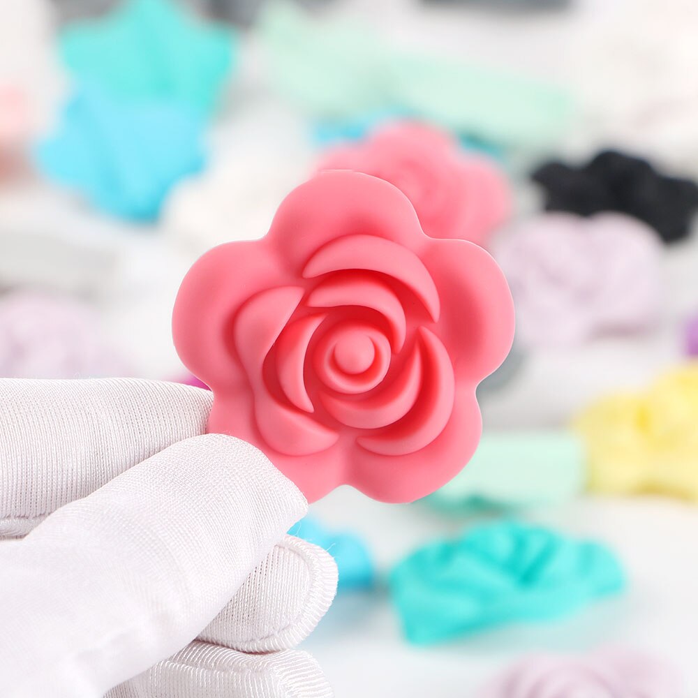 Kovict 10 stk silikone rose perler bpa gratis babybørster perler blomst form babybitringer til babybørser halskæde fremstilling