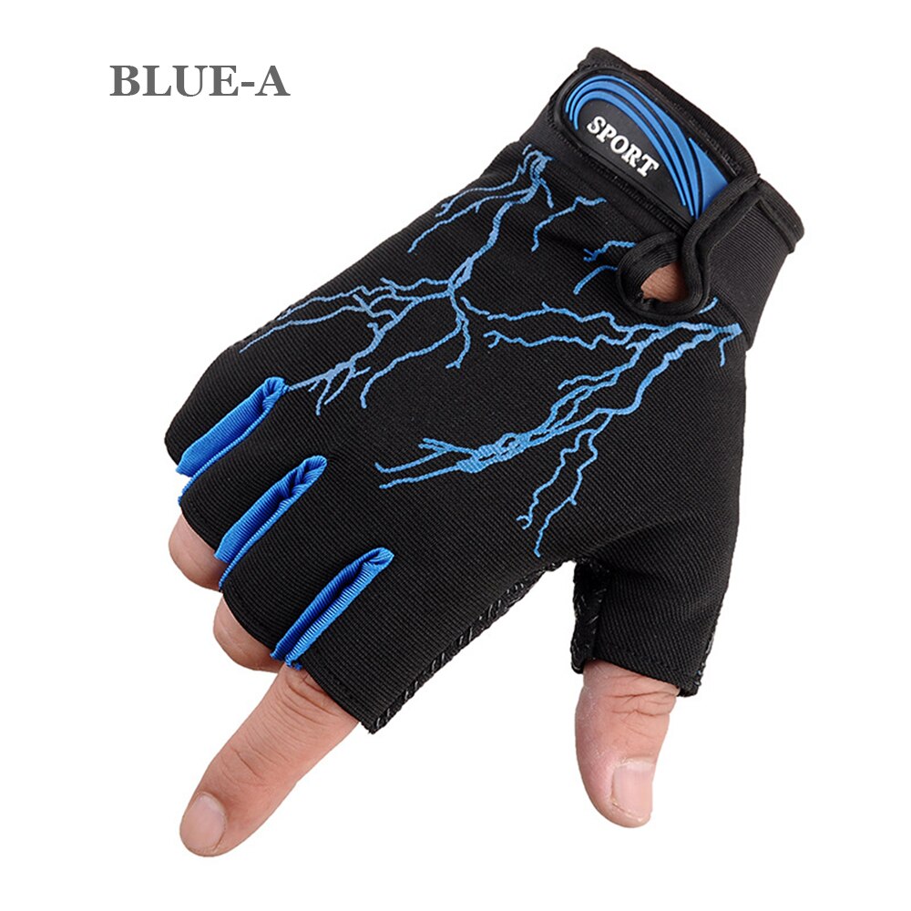 Guantes Unisex para gimnasio y Fitness, guantes deportivos para levantamiento de pesas con medio dedo para Crossfit, culturismo, ciclismo y ciclismo al aire libre: Blue-A