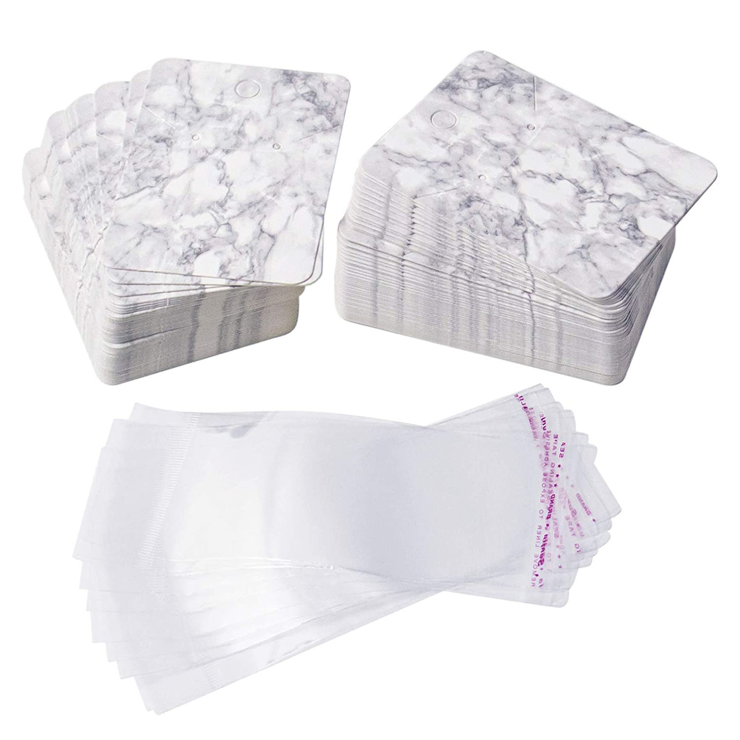 50pcs Paper Earring Display Cards with Self-Seal Bags Colorful Marbling DIY Handmade Packing Cards for Earring Stud Necklace
