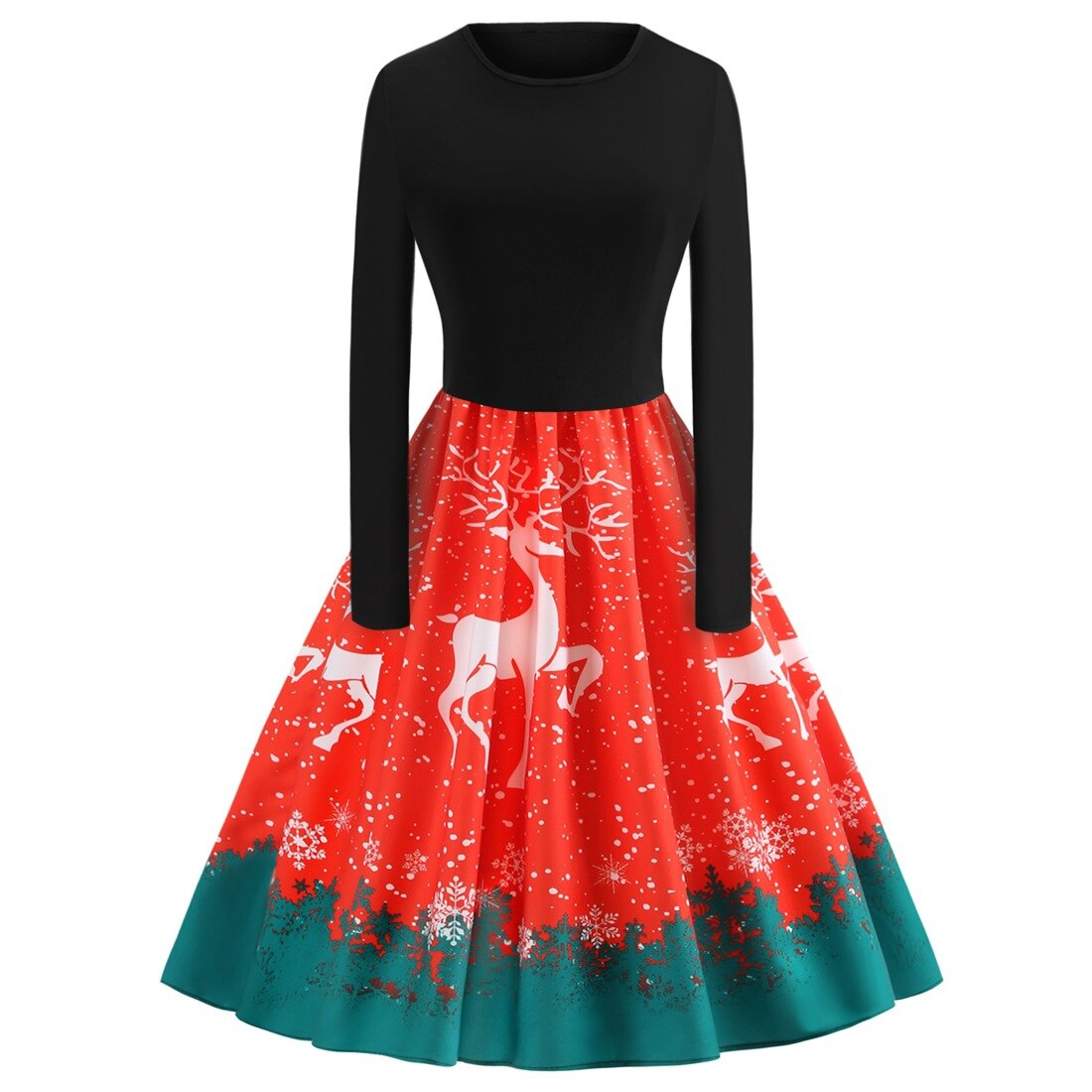 Jul elg print langærmet kvinde kjole halloween kostume kvinde heks kostume halloween kjole gallakjole kvinder kjole: 5xl