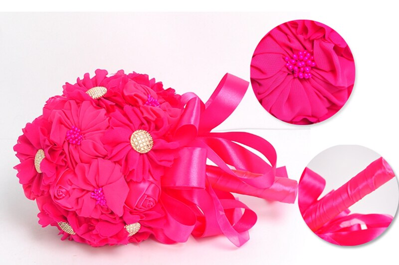 Fuksja niebieskie bukiety ślubne szyfonowa 20cm kwiaty bukiet druhny Ramos De Flores sztuczny bukiet De Mariage niska cena