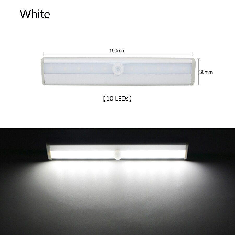 Led Kast Licht Draadloze Onder Kast Verlichting PIR Motion Sensor DC3V-6V Batterij Operated Universele Garderobe Licht Keuken Lamp: 10 LEDs Cold White