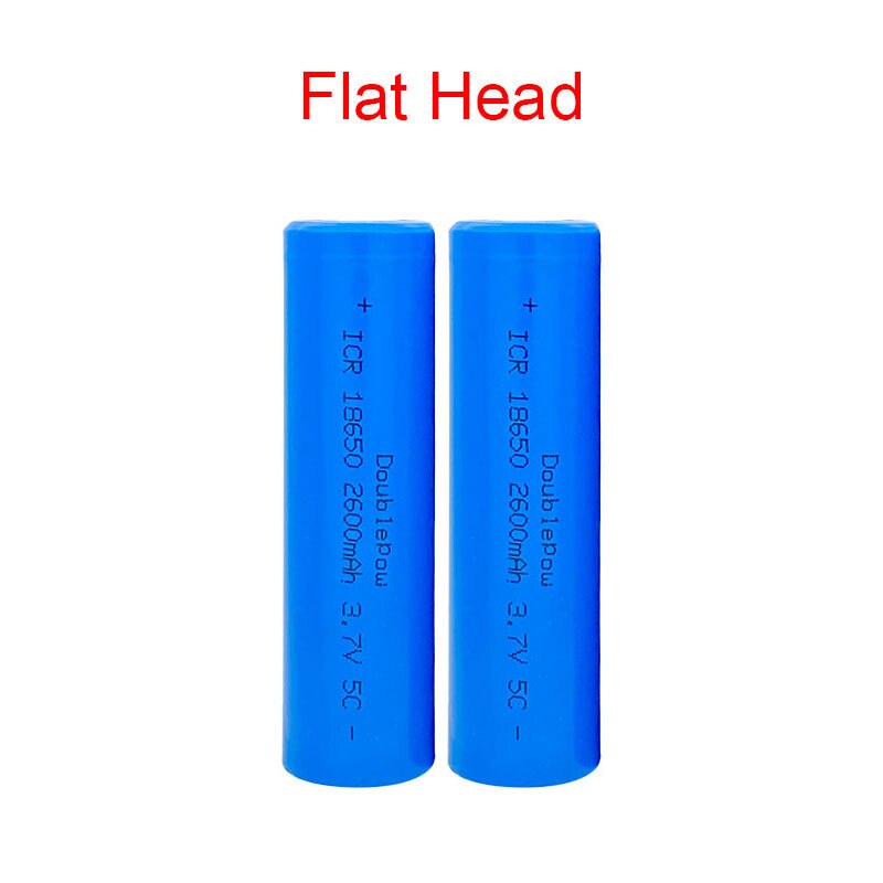 Doublepow 18650 battery 3.7v 2600mah 18650 rechargeable lithium battery for flashlight batteries: 2 PCS Flat Head