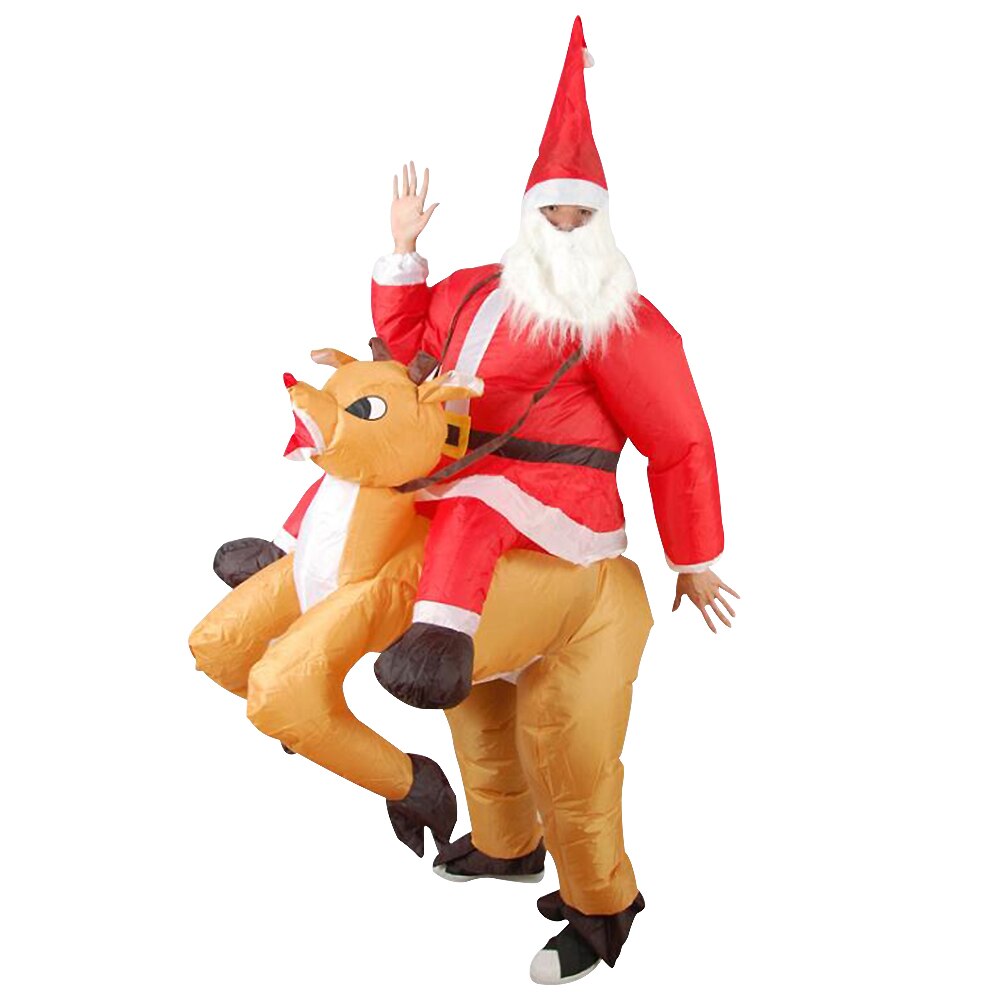 Inflatable Santa Claus Riding Reindeer Costume Adults Party Christmas Mascot Blow Up Costume Xmas Cosplay Outfit Funny 3