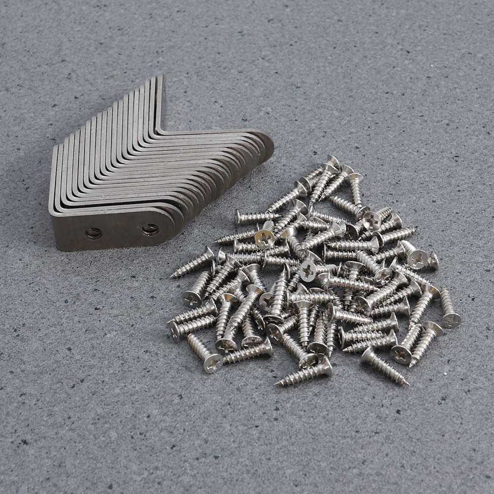 20 PCS 2mm-Thick Stainless Steel 90 Degree Angle 40x40x16mm Brackets with 80 PCS 4x16mm Screws (Silver)