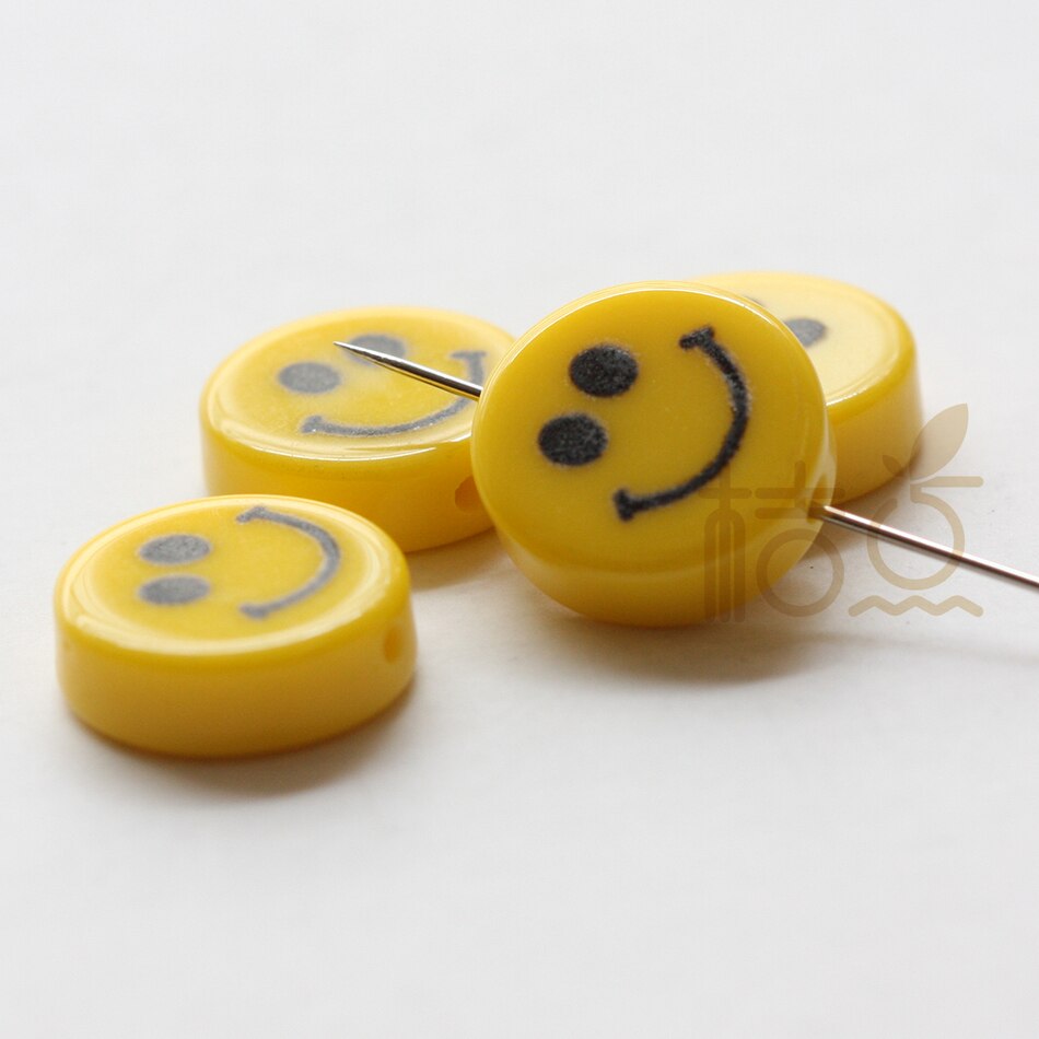 Yellow Resin Smile Face Spacer (4499C): 14mm 4 Pieces V Hole