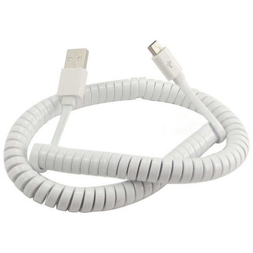 10ft/3m flat spiral coiled usb 2.0 to mini usb data sync &amp; ladekabel hvit farge