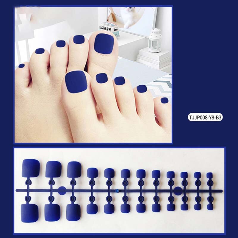 24 st tånaglar lösnaglar tryck på nageln fransk stil godis tå naglar tips konst dekor nagelkonst med lim manikyr