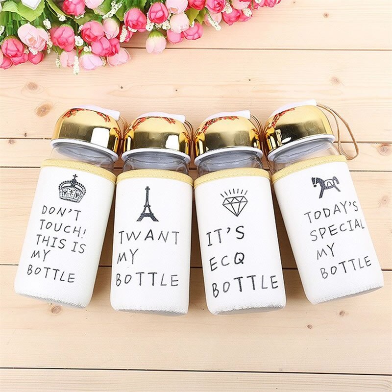 Upspirit 420mL Golden Glass Bottle with Cover Water Drinking Kettle Tumbler Portable Travel Tour Sport Protein Shaker Drinkware