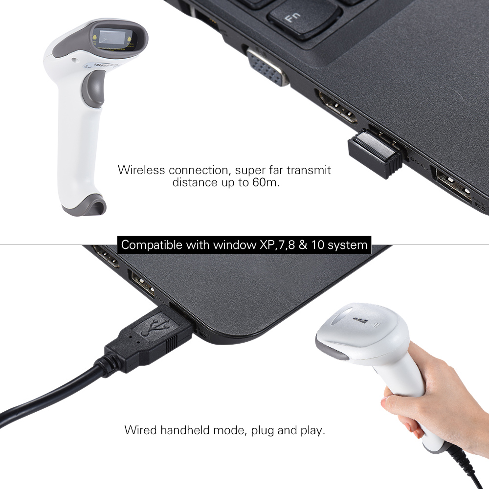 Wireless Handheld Barcode Bar Code Scanner Reader for Supermarket Library Express Company Retail Store Warehouse