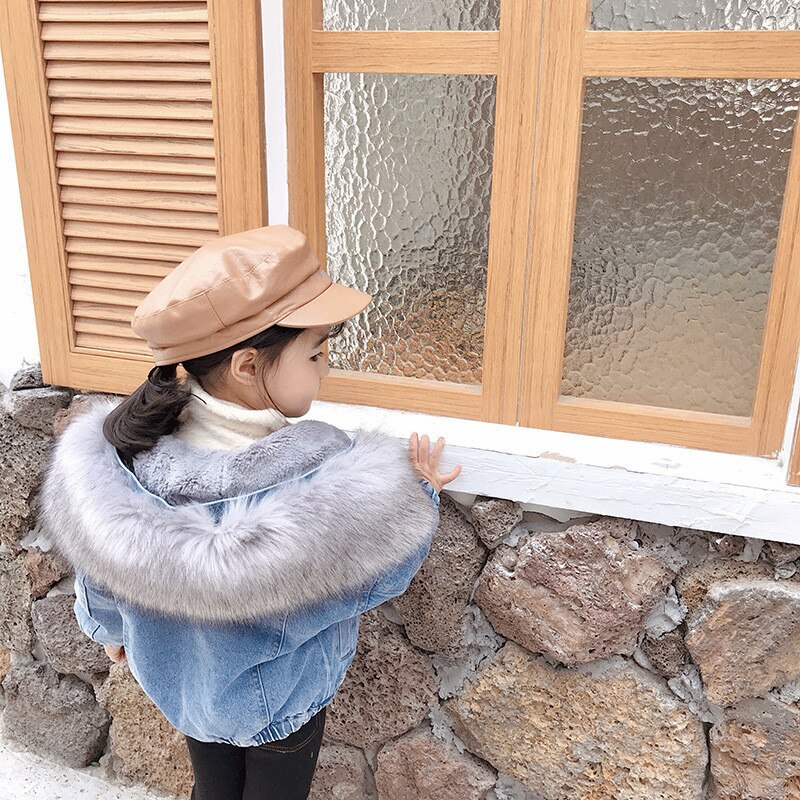 Baby Winter Jas Bontkraag Denim Jas Voor Peuter Jongens Meisjes Mode Warme Katoenen Jas Voor Kinderen Kinderen Dikker Kleding
