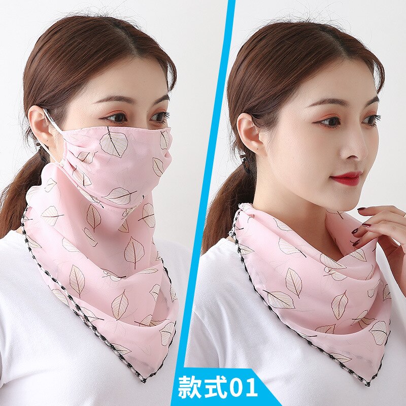 Frauen Chiffon Maske Schal Gesicht wickelt Blumen- drucken Dame Seide Hals Schals Foulard Bandana Sommer Sonne Masken Anti-staub schützen: 9