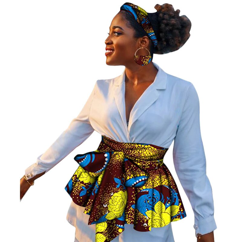 Cinturón de cintura alta de estilo africano para mujer, ropa india, Vintage, flor, línea A, asimétrico