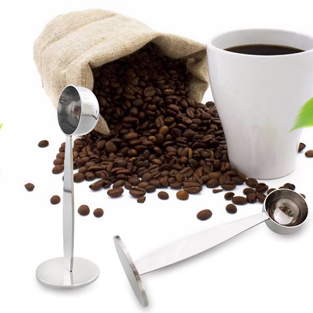 Cuchara de café Espresso 2 en 1, cuchara de té de café Café de acero inoxidable, cuchara medidora Tamper para café, té, utensilios de cocina
