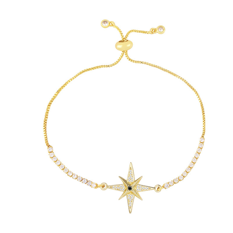 Witte & Zwarte Cz Stenen Starburst Bedelarmband Vrouwen Meisje Zirkonia Kristal Rood Koord Achtpuntige Ster Lichte Sieraden Cadeau