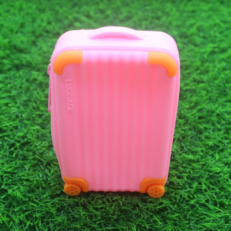 Silicone Coin Purse Suitcase Card Bag Waterproof Small Soft Zipper Storage Bag Girls Cute Funny Coin Purse Wallet Candy Color: Pink