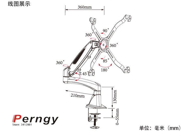 DL-112GM Desktop17-27" grommet clamp base LCD LED Monitor Holder Arm Gas Spring Full Motion TV Mount Loading 0-8 kgs