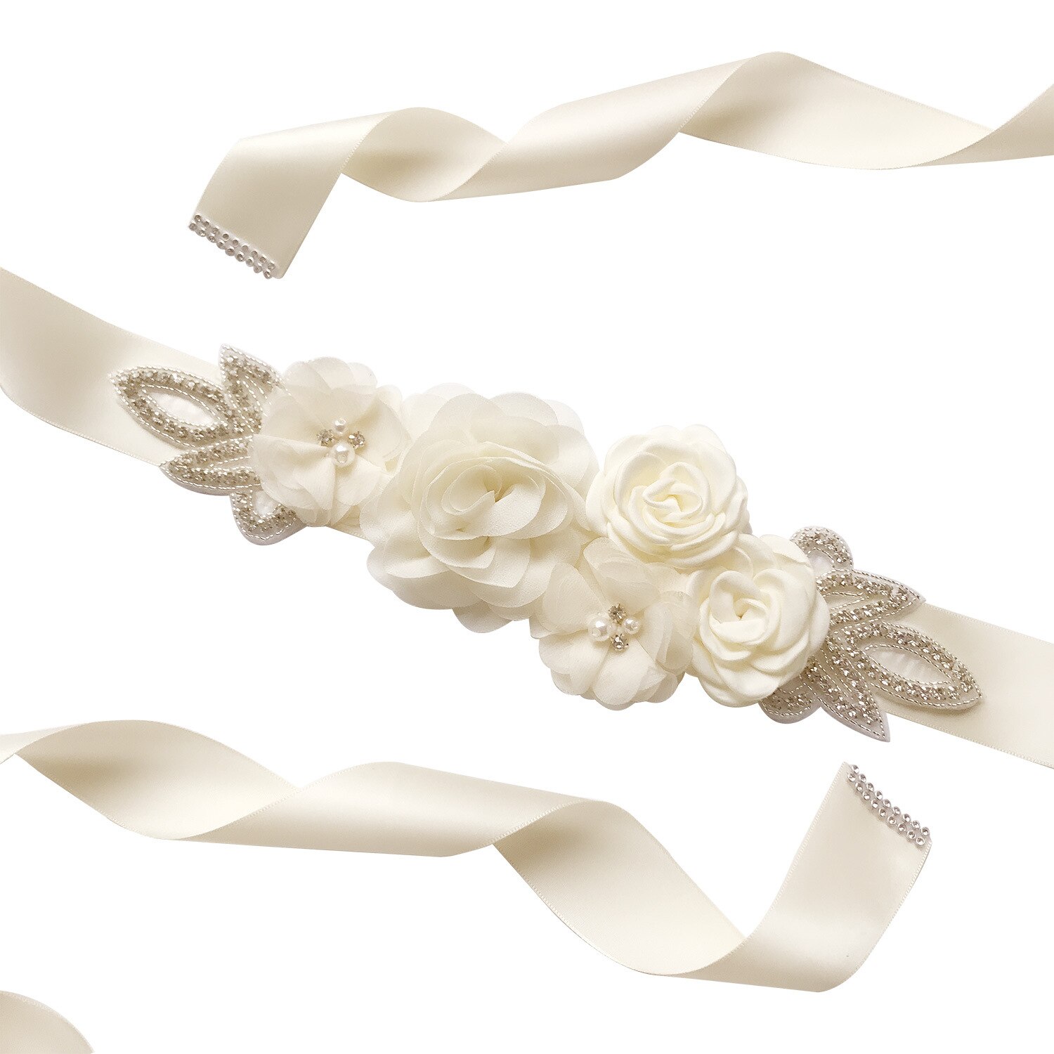 Cinturón de boda para novia, flor rosa perla, vestido de dama de honor de noche, cinturón de flores embarazadas, novedad de: Milky white