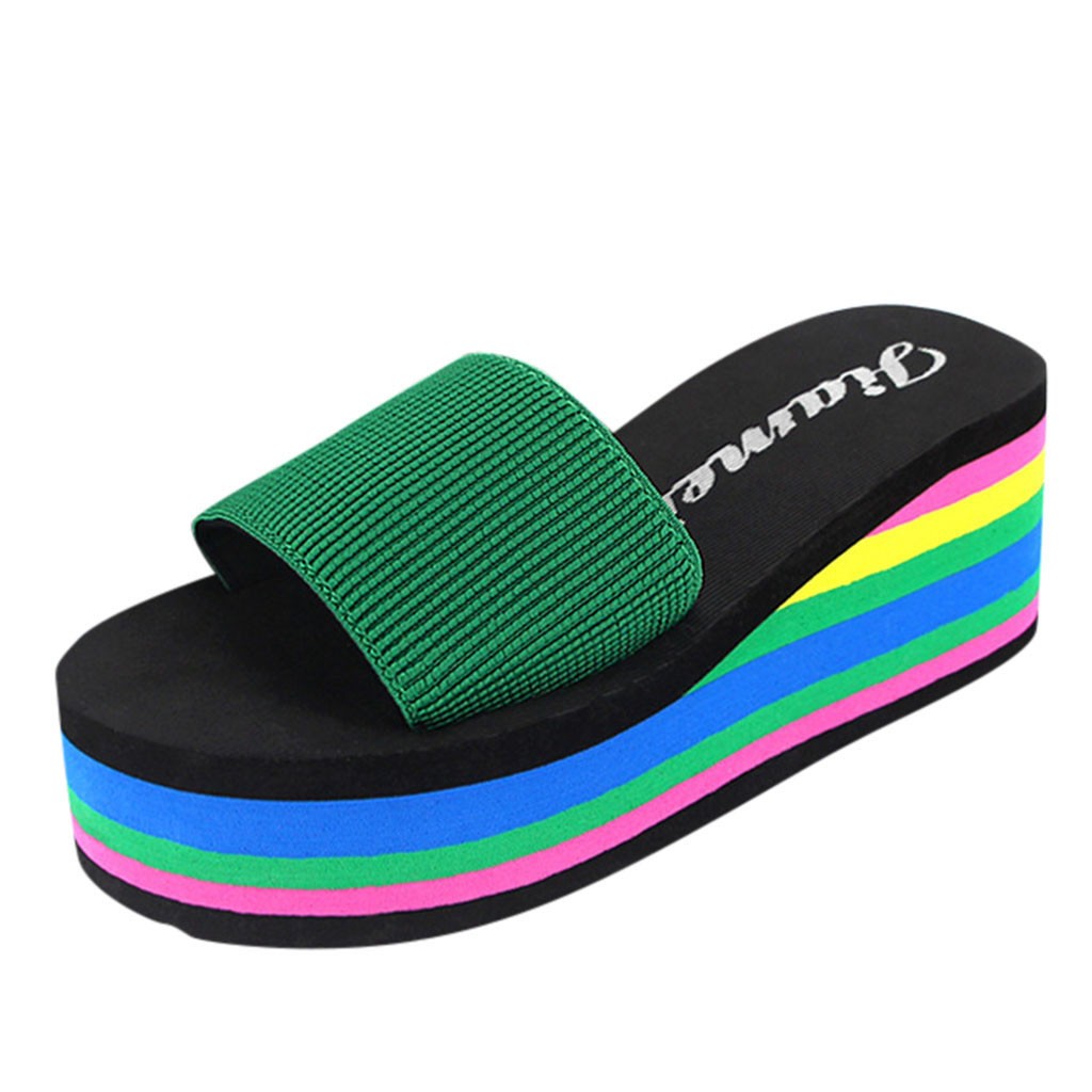Women's Platform Bath Slippers Wedge Beach Shoes High Thick-Soled Heel Sandals Flops Sandalias Mujer: Green / 40