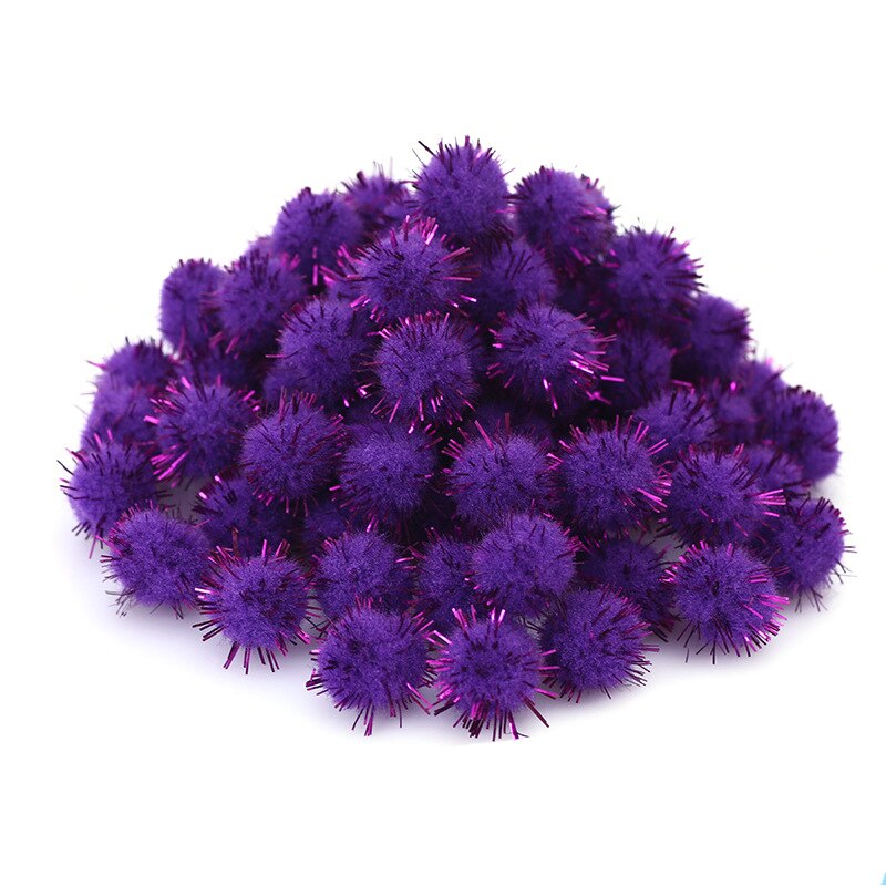 100 Stuks Gekleurde Glitter Ballen Pompom Harige Ballen Kids Diy Craft Supplies Handgemaakte Creatieve Decoratie Materialen Pom Poms KQ001: Purple