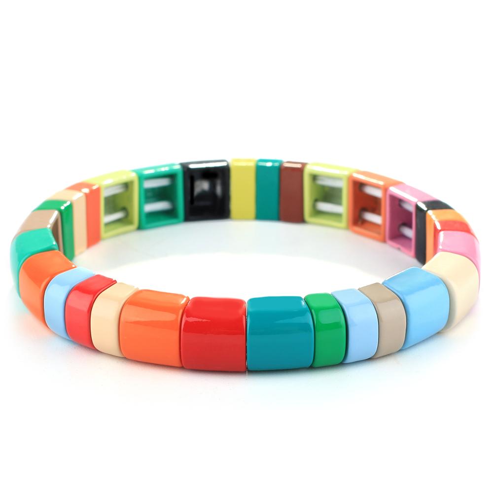 Kelitch Regenboog Armband Kleurrijke Emaille Kralen Armband Met Elastiek Tegel Enamel Armband Manchet Armbanden Voor Vrouwen: KLTRO-K007O