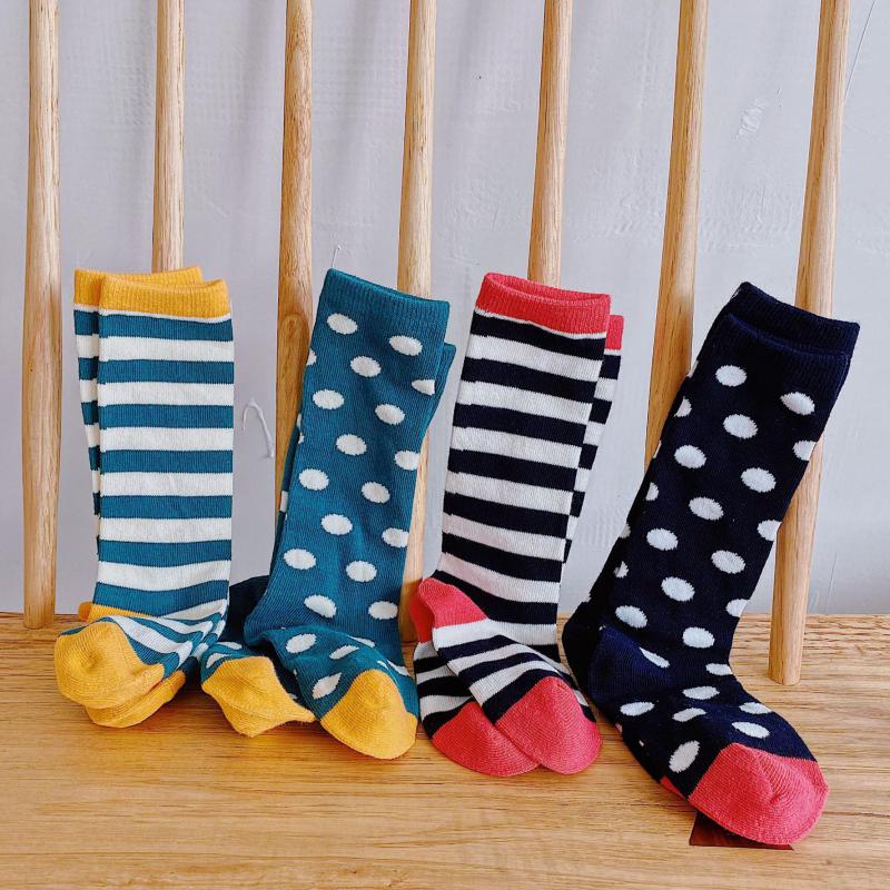 4 Pairs/lot Striped Dot Print Soft Spring Autumn Cotton Baby Socks Kids Girls Boy Socks